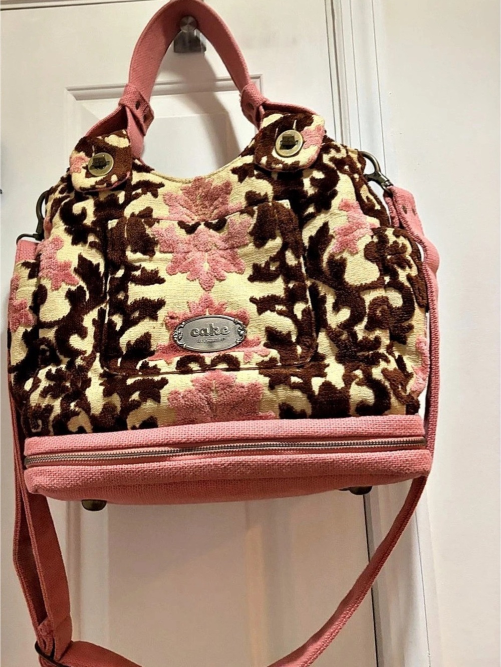Cake by Petunia Floral Pink & Brown Diaper Bag with Changing Mat